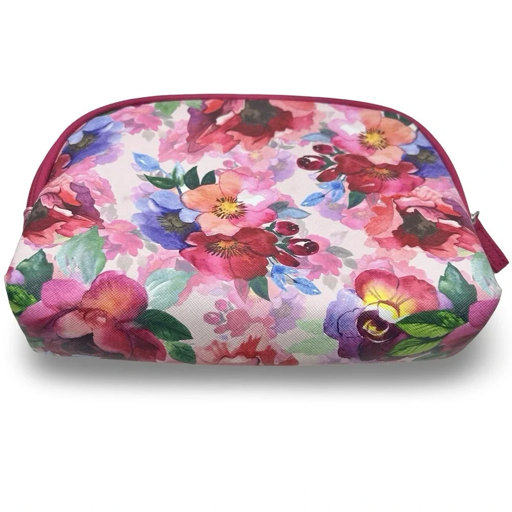 SET OF TWO Tahari‎ Floral Pink Cosmetic Bags Travel Vacation Luggage Makeup